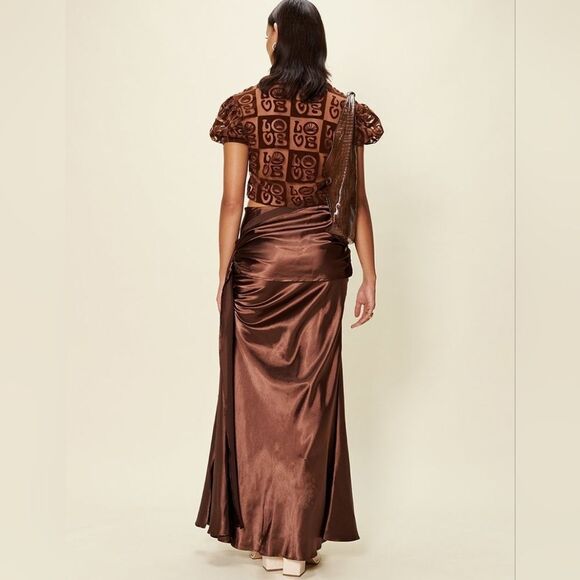 NWT House of Sunny CASA AMOR mocha brown velvet sheer TOP - Picture 8 of 10